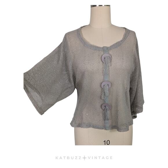Net Top OS Tan Taupe Lagenook Button Funky Artsy Eclectic Beach Neutral Open - Picture 5 of 11